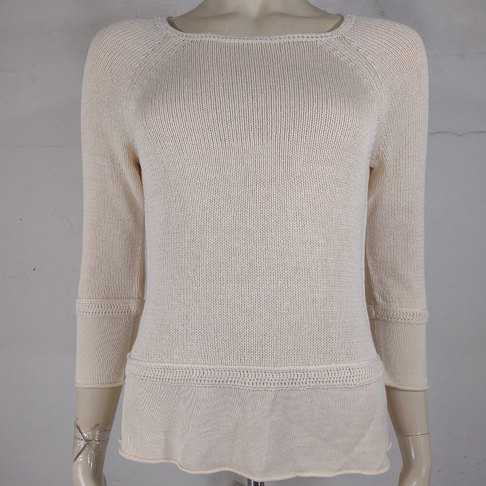NWT Charter Club ivory 100% Tussian Silk scoop neck sweater ladies Small